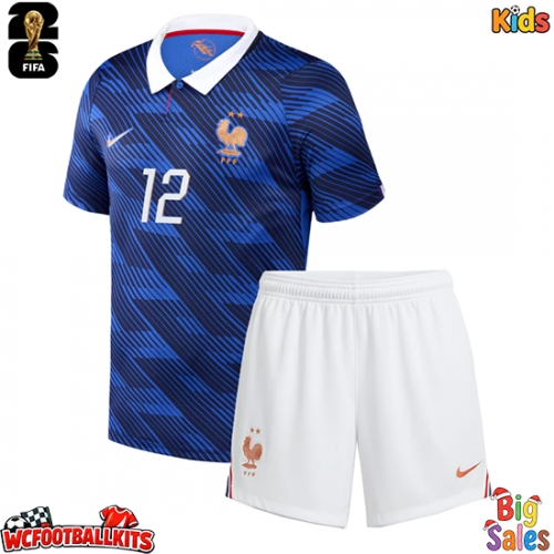 France Randal Kolo Muani #12 Replica Home Stadium Kit for Kids World Cup 2026 Short Sleeve (+ pants)